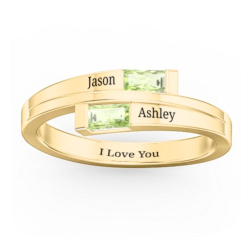 Double Baguette Bypass Ring – 9kt Yellow Gold with Peridot