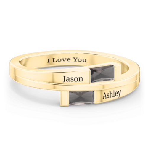 Double Baguette Bypass Ring – 9kt Yellow Gold with Smokey Quartz