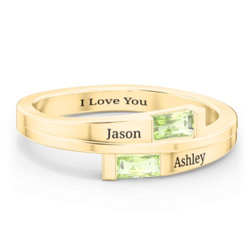 Double Baguette Bypass Ring – 9kt Yellow Gold with Peridot