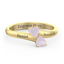 Inverted Twin Heart Ring in 18K Gold Plated Silver with Opal
