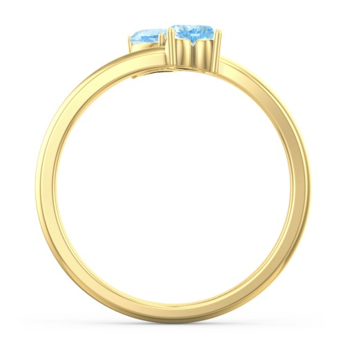 Inverted Twin Heart Ring – 18K Gold Plated Silver with Blue Topaz