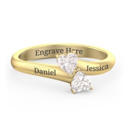 Inverted Twin Heart Ring in 18K Gold Plated Silver with Cubic Zirconia
