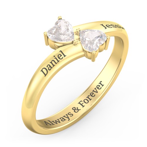 Inverted Twin Heart Ring – 18K Gold Plated Silver with Cubic Zirconia