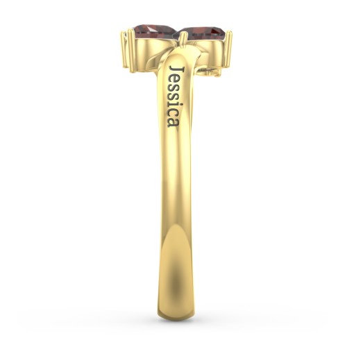 Inverted Twin Heart Ring – 18K Gold Plated Silver with Garnet