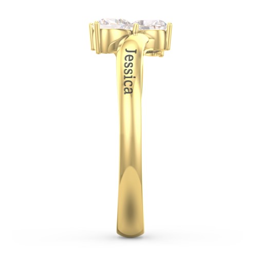 Inverted Twin Heart Ring – 18K Gold Plated Silver with Cubic Zirconia