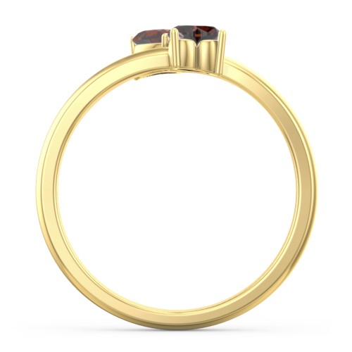 Inverted Twin Heart Ring – 18K Gold Plated Silver with Garnet
