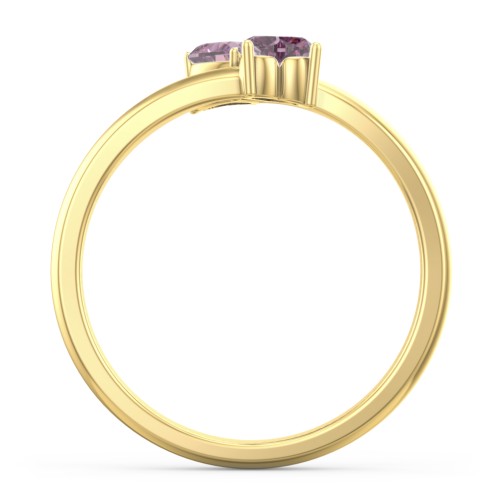 Inverted Twin Heart Ring – 18K Gold Plated Silver with Alexandrite
