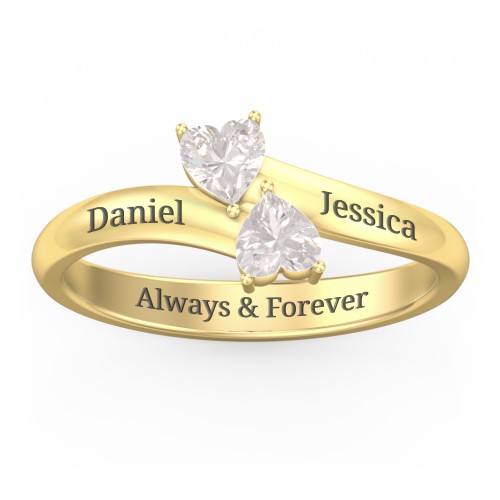 Inverted Twin Heart Ring – 18K Gold Plated Silver with Cubic Zirconia
