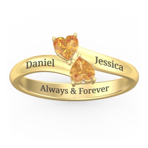 Inverted Twin Heart Ring – 18K Gold Plated Silver with Citrine