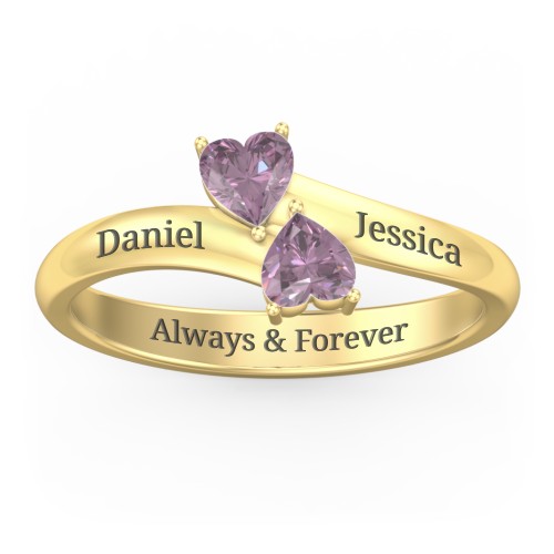 Inverted Twin Heart Ring – 18K Gold Plated Silver with Alexandrite