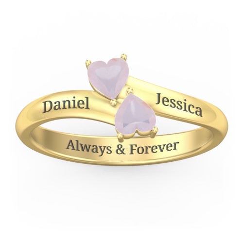 Inverted Twin Heart Ring – 18K Gold Plated Silver with Opal