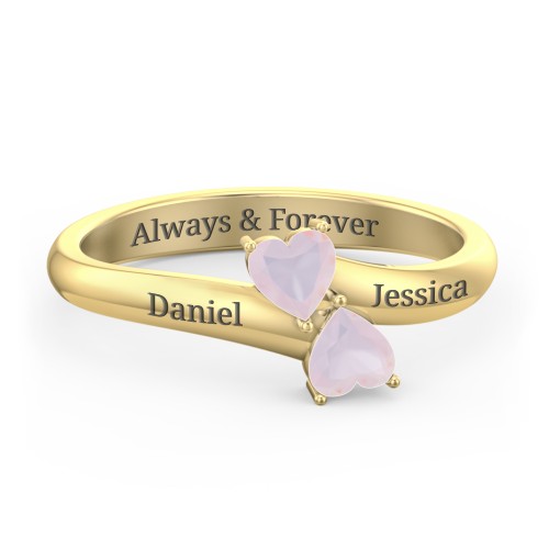 Inverted Twin Heart Ring – 18K Gold Plated Silver with Opal