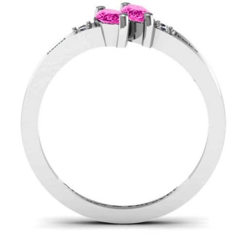 Twin Marquises and Accent Ring – Sterling Silver with Pink Tourmaline and Cubic Zirconia