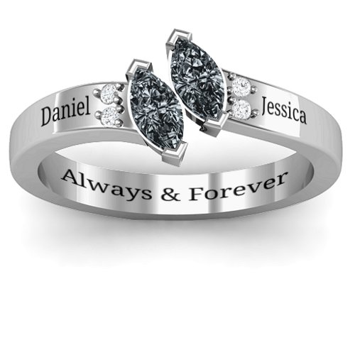 Twin Marquises and Accent Ring – Sterling Silver with Cubic Zirconia