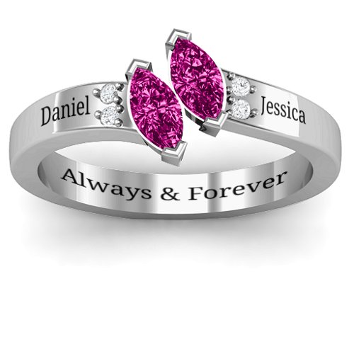 Twin Marquises and Accent Ring – Sterling Silver with Pink Tourmaline and Cubic Zirconia