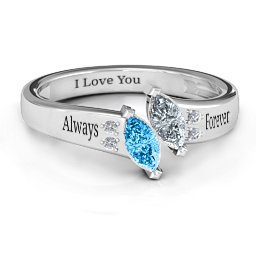 Twin Marquises and Accent Ring in 925 Sterling Silver with Blue Topaz and Cubic Zirconia