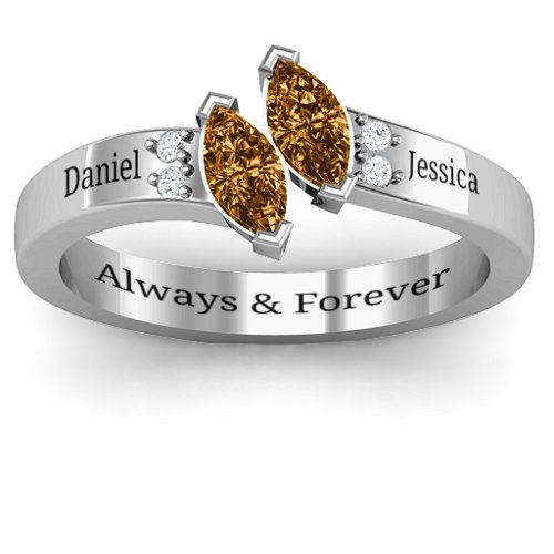 Twin Marquises and Accent Ring – Sterling Silver with Citrine and Cubic Zirconia