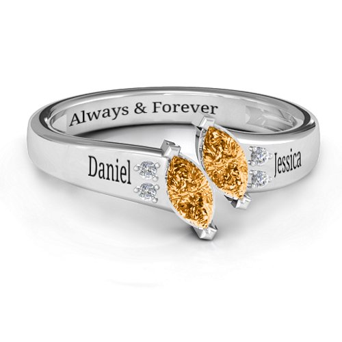 Twin Marquises and Accent Ring – Sterling Silver with Citrine and Cubic Zirconia