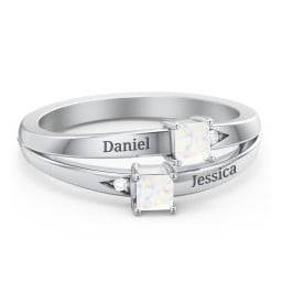 Two Stone Split Band Ring with Accents