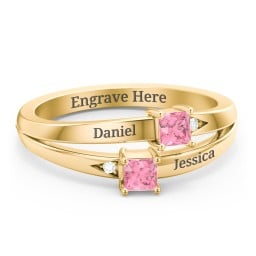 Two Stone Split Band Ring with Accents