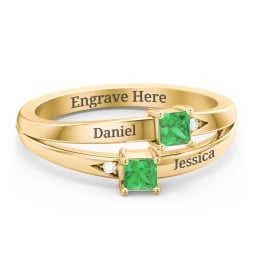 Two Stone Split Band Ring with Accents