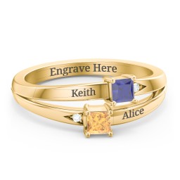 Two Stone Split Band Ring with Accents