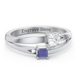 Two Stone Split Band Ring with Accents