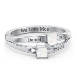 Two Stone Split Band Ring with Accents