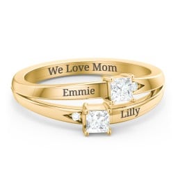 Two Stone Split Band Ring with Accents