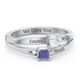 Two Stone Split Band Ring with Accents