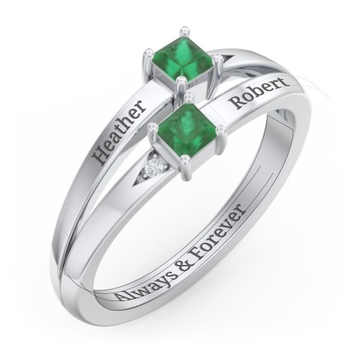 Two Stone Split Band Ring with Accents