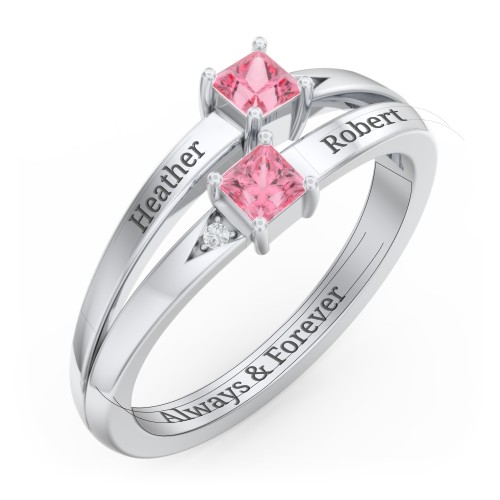 Two Stone Split Band Ring with Accents