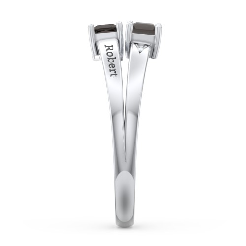 Two Stone Split Band Ring with Accents