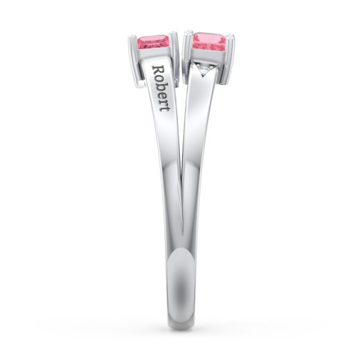 Two Stone Split Band Ring with Accents