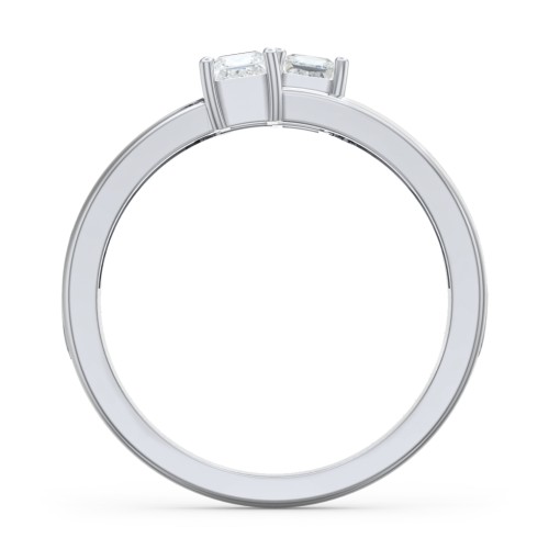 Two Stone Split Band Ring with Accents – Sterling Silver with Diamond and Cubic Zirconia