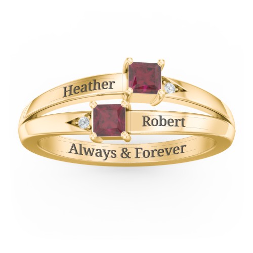 Two Stone Split Band Ring with Accents