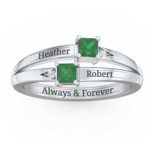 Two Stone Split Band Ring with Accents