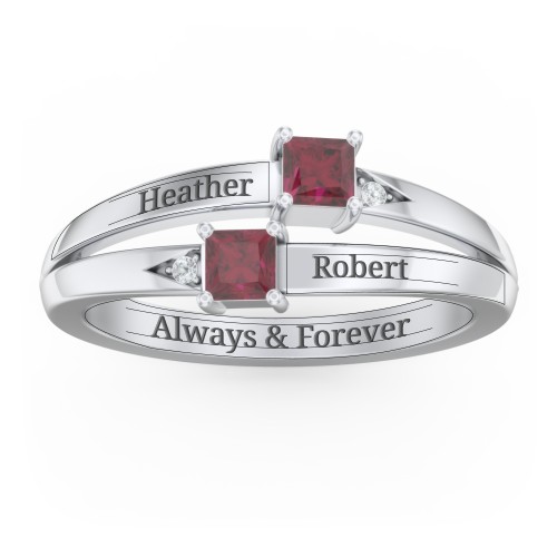 Two Stone Split Band Ring with Accents