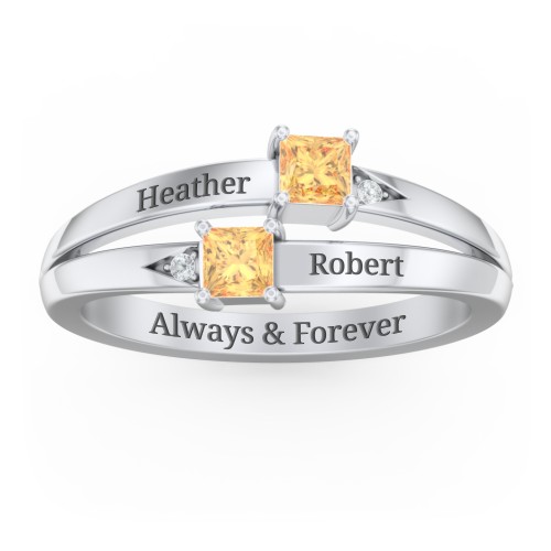 Two Stone Split Band Ring with Accents