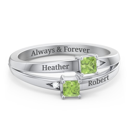 Two Stone Split Band Ring with Accents