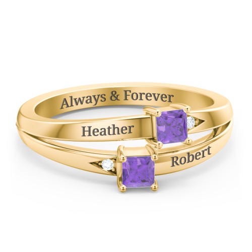 Two Stone Split Band Ring with Accents