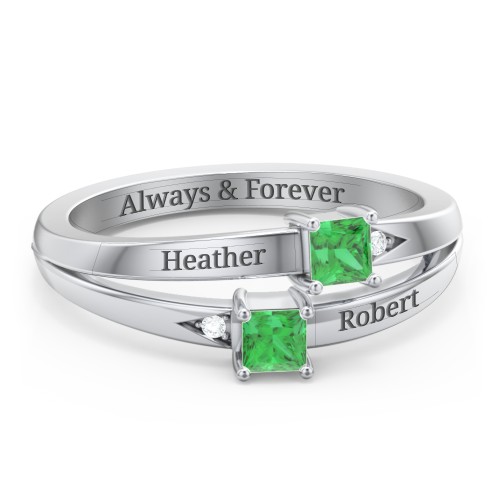 Two Stone Split Band Ring with Accents