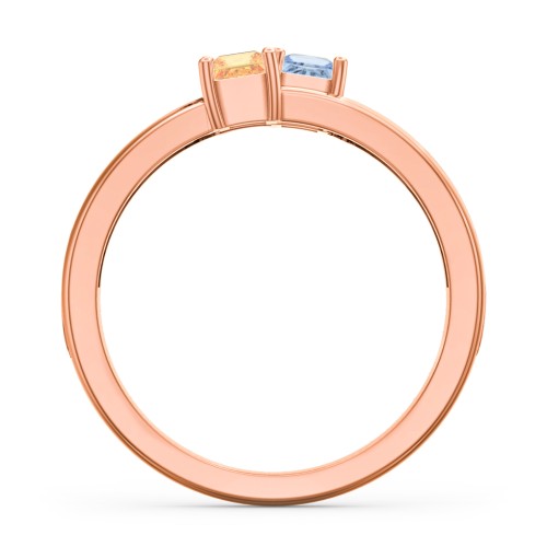 Two Stone Split Band Ring with Accents – 9kt Rose Gold with Aquamarine, Citrine, and Cubic Zirconia