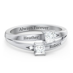 Two Stone Split Band Ring with Accents in 925 Sterling Silver with Diamond
