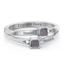 Two Stone Split Band Ring with Accents in 925 Sterling Silver with Alexandrite