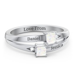 Two Stone Split Band Ring with Accents in 925 Sterling Silver with Opal