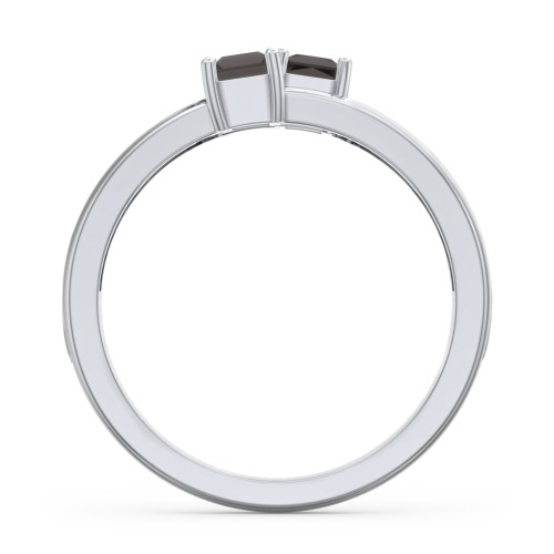 Two Stone Split Band Ring with Accents – Sterling Silver with Smokey Quartz and Cubic Zirconia