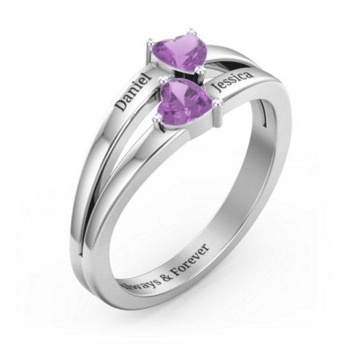 Twin Hearts Ring – Sterling Silver with Amethyst