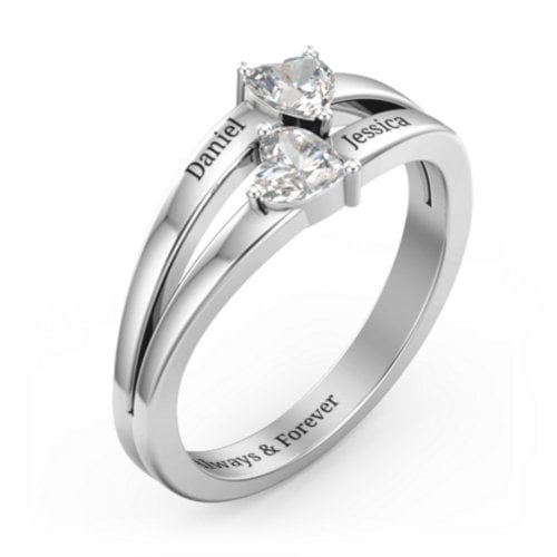 Twin Hearts Ring – Sterling Silver with Diamond