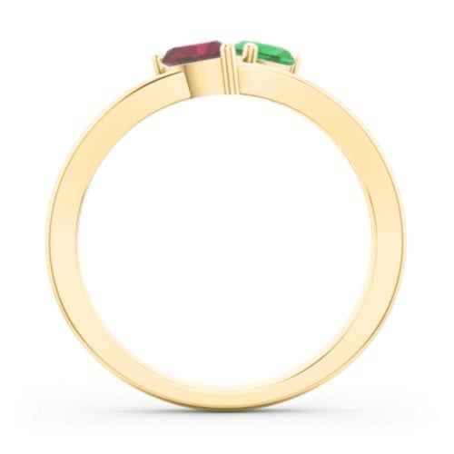 Twin Hearts Ring – 9kt Yellow Gold with Emerald and Ruby